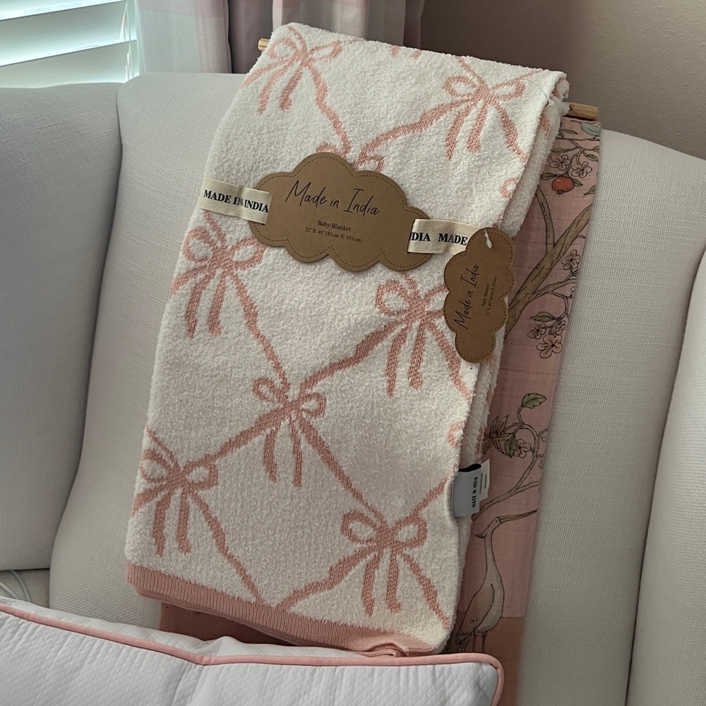 pink bow baby blanket throw